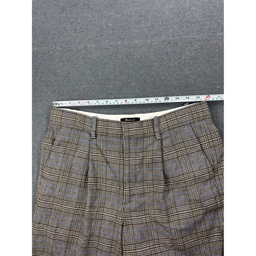 Madewell Slouchy Straight Pants Womens 8 Brown Plaid Pleated Wool Blend Trousers - Picture 7 of 10